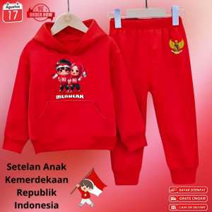 Setelan Baju Hoodie Anak Untuk Acara Hut Kemerdekaan Republik Indonesia 3-12 Tahun