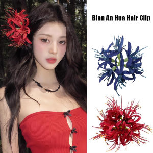 ปิ่นปักผมรูปแมงมุมดอกลิลี่สีแดงแนวโบโฮสำหรับวันหยุดชายหาดกิ๊ฟติดผมนางฟ้าโรแมนติกกิ๊บติดผมหน้าม้าข้างเครื่องประดับผม
