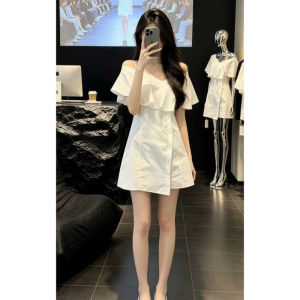 BIFEIMENG | French Style Short Petite White Lace Flounce V-Neck Waist Shaping Summer Dress