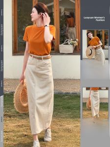 Casual High Waist Short Sleeve Two-Piece Set Womens Fashion Summer Outfit Polyester Fiber round Neck Top with Mini Skirt