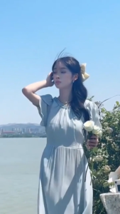 Đầm Dài Nữ Đầm Dự Tiệc Tay Cánh Tiên Nhẹ Nhàng Buộc Dây Eo Phong Cách Ngọt Ngào D77