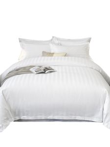 Hotel White Satin Stripe Stripes Four-Piece Set Thickening Bed Sheet Hotel Bed and Breakfast Quilt Cover Three-Piece Set Quilt with Core Full Set