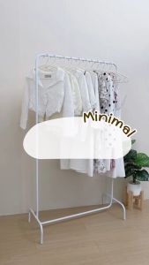 ราวตากผ้า ราวแขวนผ้า ราวมินิมอล ราวในคอนโด มีปุ่มกันลื่นไม้แขวนเสื้อ โครงเหล็กแข็งแรง รับน้ำหนักเสื้อผ้าได้ 50 ตัว ฐานยกสูง พร้อมส่ง JA