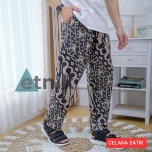 Kolor boim celana panjang salin santai harian motif batik ukuran pria wanita dewasa model pinggang elastis