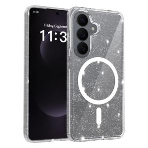 Luxury Clear Sparkly Glitter Case For Magsafe Samsung Galaxy S26 Ultra S25 Plus S24 S23 5G Cute Anti-Yellowing Slim Phone Cover