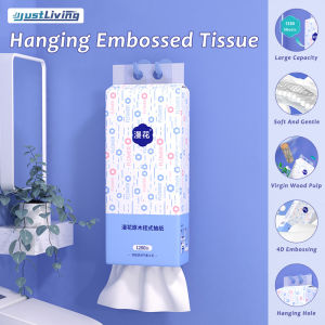 JustLiving 1PC Hand Towel Tissue 4 Ply 155mmX175mm (1280 Draws/Pack) Disposable Flushable Large Pack Hanging Household Tissue Whole Box Hanging Dispenser for Home and Office