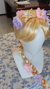 Blonde Rapunzel Wig with Flowers for Girls - Long Braid Wig for Performance Cosplay Party