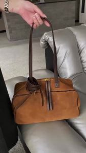 SHUCAI | Genuine Grade Suede Leather Womens Shoulder Coffe Bowling Big Bag Luxury Deisnger Cowhide Ladies Brown Handbag High Quality New