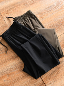 Mens Sporty Casual Long Pants High Elasticity Breathable Quick Dry Spring Summer Fashionable Straight Leg Polyester Spandex