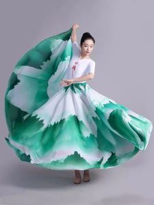 360/541/720 Degree Chinese Style Ink Painting Skirt Big Swing Chiffon Skirt Lady Classical Dance Skirts Practice Performance Dress