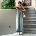 High Waist Loose Fit Thin Denim Overalls Women's Spring Summer Fashion Slimming Narrow Version Long Pants Cotton Blend. 