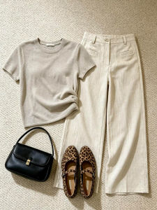 QINGMUZI | Commute Style Knit Sleeveless Top and Wide Leg Pants Set