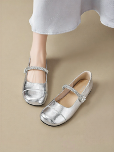 Agsdon | Soft Bottom Comfortable Silver Miu-style Mary Jane Flats