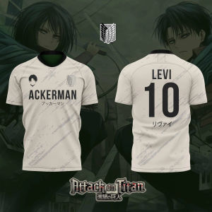 Bandai | 2026 Bandai Attack on Titan Anime LEVI ACKERMAN NO.10 3D Print Football Jersey for Mens Tshirt Summer Sports Casual Tees Kids