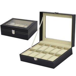 Handmade High-End Wooden/Pu Leather 6+3 Slot Watch And Sunglasses Organizer Multi-Function Jewelry Display Stand Box