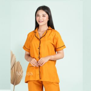 Piyama Wanita Lengan Panjang Pendek Bahan Katun Silk Fit To XL LD110 Motif Polos Setelan Baju Tidur