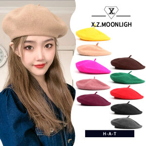X.Z.MOONLIGH Large Version Autumn and Winter Woolen Three-Dimensional Beret Womens Japanese High-End Painters Hat with Large Head Circumference