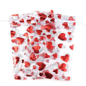 10/100pcs Red Love Heart Organza Bags Wedding Party Gift Candy Drawstring Bag Christmas Valentines Day Jewellery Pouches Display