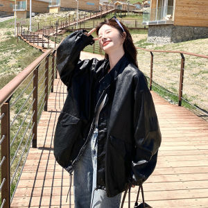 Black Stand Collar Biker Jacket Womens Cool Style Casual Fashion High Quality Leather Coat Autumn New Arrival Vintage