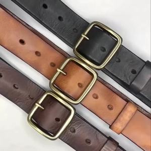 3.8cm Male Leather Copper Buckle Handmade First Pure Cowhide R All-match Casual Jeans Soft Belt Brown Black Luxury