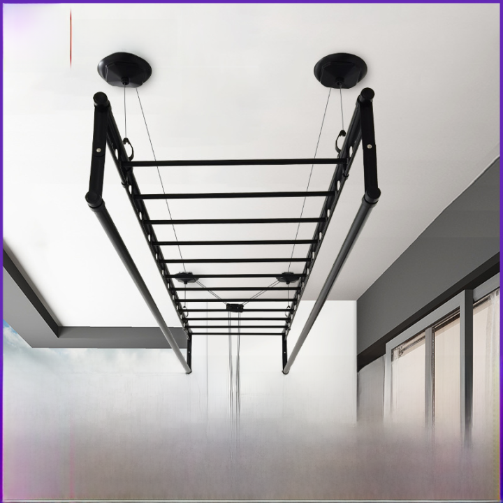 Adjustable Double Rod Clothes Drying Rack Manual Automatic Washing Line Balcony Hand Crank Aluminum Alloy Home Garden Tool