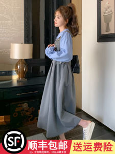 Casual Sweet School Style Doll Collar Dress Womens Spring Autumn Long Waist Cinched Casual Color Block a Line Dress