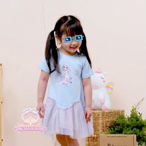 Váy cho bé gái công chúa Elsa BOMINES thun cotton thoáng mát cho bé 4- 12 tuổi 14- 36kg DAMPHOILUOILUONSONGELSA