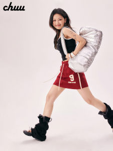 Chuu Letter Print Half Skirt Womens New Summer Side Stripe Drawstring Short Cotton Korean Style Commute High Waist Straight Tube