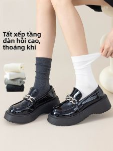 MiiOW | Tất cotton màu trắng dài đến bắp chân cho nữ mùa hè chống mùi kháng khuẩn thấm hút mồ hôi tất dày thường ngày màu trơn