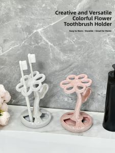 Creative Colorful Flower Ceramic Toothbrush Holder Makeup Brush Storage Base Level Placement Popular Cartoon Style for Everyone