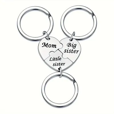 Three-Piece Heart-Shaped Keychains Family Gift for Best Friends And Sisters Titanium Steel Personalized Engraving Key Accesso...