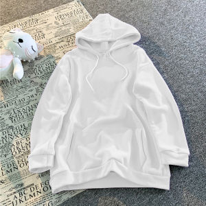 Pure Color Hooded Sweatshirt Womens Early Autumn New Arrival Korean Style Hong Kong Style Harajuku Style Loose Long Sleeve Jacket Mid-Length Fashion 2020