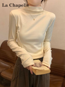 La Chapelle White Long Sleeve High Collar Womens T-shirt Slim Fit Base Layer Top Korean Style Pure Color Spring 2025 New Arrival