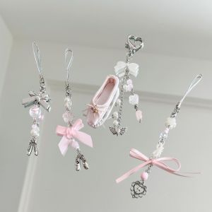 [Ballet Style] Original Young Adult Pink Heart Aesthetic Ballet Bows Ribbon Mobile Phone Charm CCD Pendant