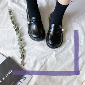 Monsters Caveolae South Korea Chic Black Leather Shoes Cute Preppy Style Thick Sole Harajuku Easiest for Match Womens Big Head Flats