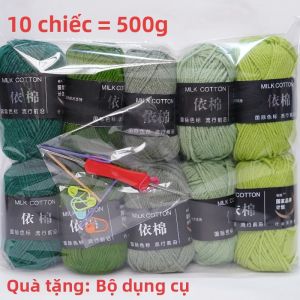 10 Cuộn Len Cotton Mềm Mại Màu Xanh Lá Cây Dùng Để Móc Đan Làm Đồ Thủ Công Áo Len Mũ Đồ Đan Tay Cho Bé Len Cotton Chải Kỹ Pha Trộn