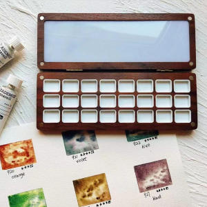 24 Grids Watercolor Dispenser Box Walnut Pigment Box Nail Polish Dispensing Tray Portable Paint Box Nail Art Dispenser Solid