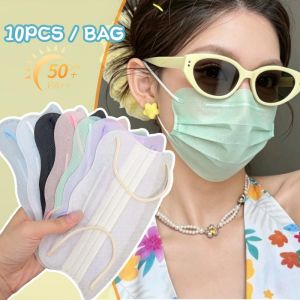 10Pcs Thin 2-Layer Non-Woven Face Mask V-Shape Flattering Cut Stretch Ear Loops Dust Protection Disposable Mask Daily Outdoor Wear