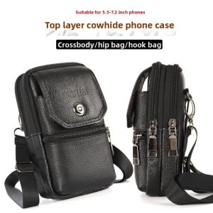 New Mens Leather Waist Bag Multifunctional Genuine Leather Belt Mobile Phone Bag Waist Belt Small Hanging Bag Phone Crossbody Bag