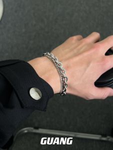 Quảng 2 Lớp Cuba Vòng Tay Cho Nam Và Nữ Ins Hip Hop Tối Giản Sang Trọng Thép Titan Tay Trang Sức Cặp Đôi Phụ Kiện Hợp Thời Trang