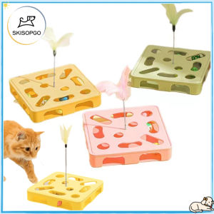 SKISOPGO Interactive Cat Puzzle Box Creative Funny Pet Puzzle Track Toy Cat Training Toys Maze Box with Feather and Balls