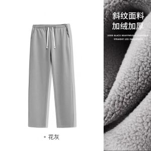 กางเกงวอร์มผู้ชาย ทรงตรง หนา ทรงหลวม สไตล์ฤดูใบไม้ร่วง/ฤดูหนาว กางเกงวอร์มลำลอง หนา ผ้าฟูฟู่ สำหรับเยาวชน อายุ 15-24 ปี