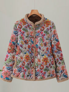 Middle-Aged and Elderly Womens Clothing 2024 Winter New Arrival Light Flower Cotton-Padded Jacket Fleece-lined Heattech Western Style Ladieswear Loose Cotton Coat Outwear