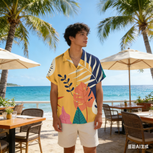 Mens Hawaiian Shirt New Abstract Plant Coconut Tree Print Summer Short Sleeve Casual Beach Vacation Button Shirt ...
