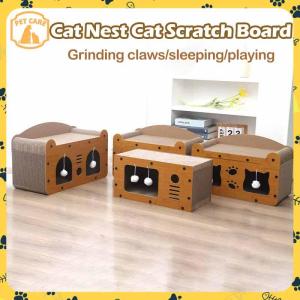 2IN1 Cat Scratcher House Board Wooden Extra Large Cat Villa Wear-resistant Cat Bed Cat Sleeping Paper Bed Cat Nest Durable High quality environmental protection Cat Scratcher 木制猫屋