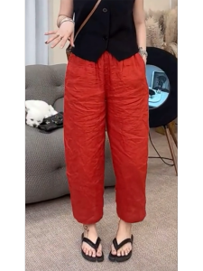 MANMI | Slim Fit Red Leisure Pants for Petite Pear Shapes