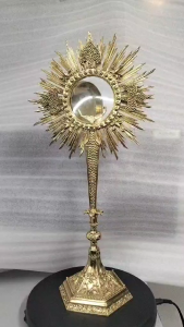 19.25 Inch Solid Brass Catholic Monstrance Polished Brass Eucharistic Adoration Church Vessel