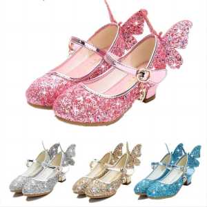 Children Girl Dance Glitter Shoes Kids Diamond Bowknot High Heel Princess Butterfly Leather Shoes Fashion Girls Party Dance Shoe