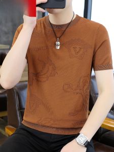 HENGYUANXIANG | Hengyuanxiang Ice Silk Breathable Short Sleeve T-Shirt Mens Summer New Round Neck Rhinestone Half Sleeve Knitted Clothes
