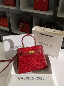 Large Capacity Red Wedding Kelly Bag for Women New 2025 CAEISL_KCIEL British Style Detachable Shoulder Leather Handbag